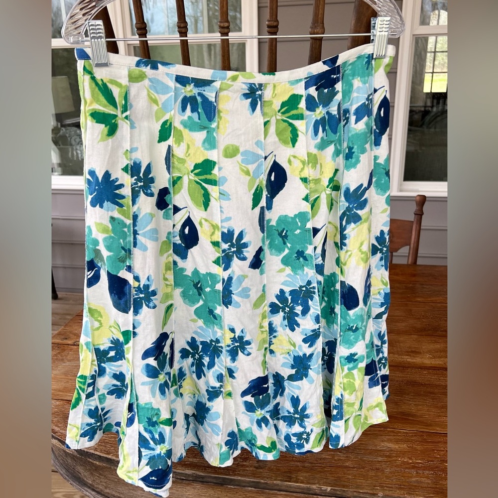 Orvis Vintage Linen Blend Pleated Midi Skirt Floral Size 12